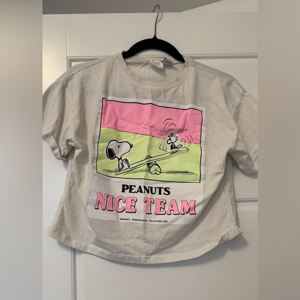 Zara Peanuts Snoopy Kids T-Shirt - Pink and Green